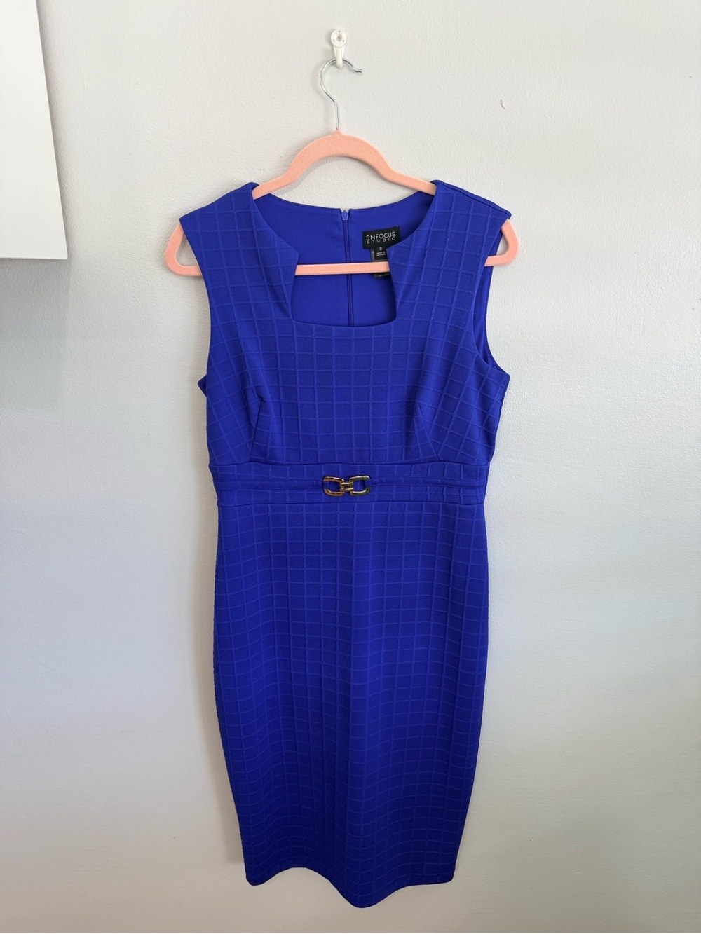 Royal Blue Sheath Dress with Gold Accent